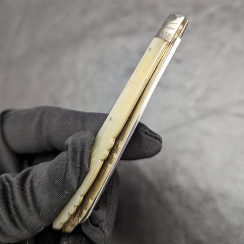 1912 British Antique White Pearl Shell Handle Pure Silver Blade Folding Pen Knife